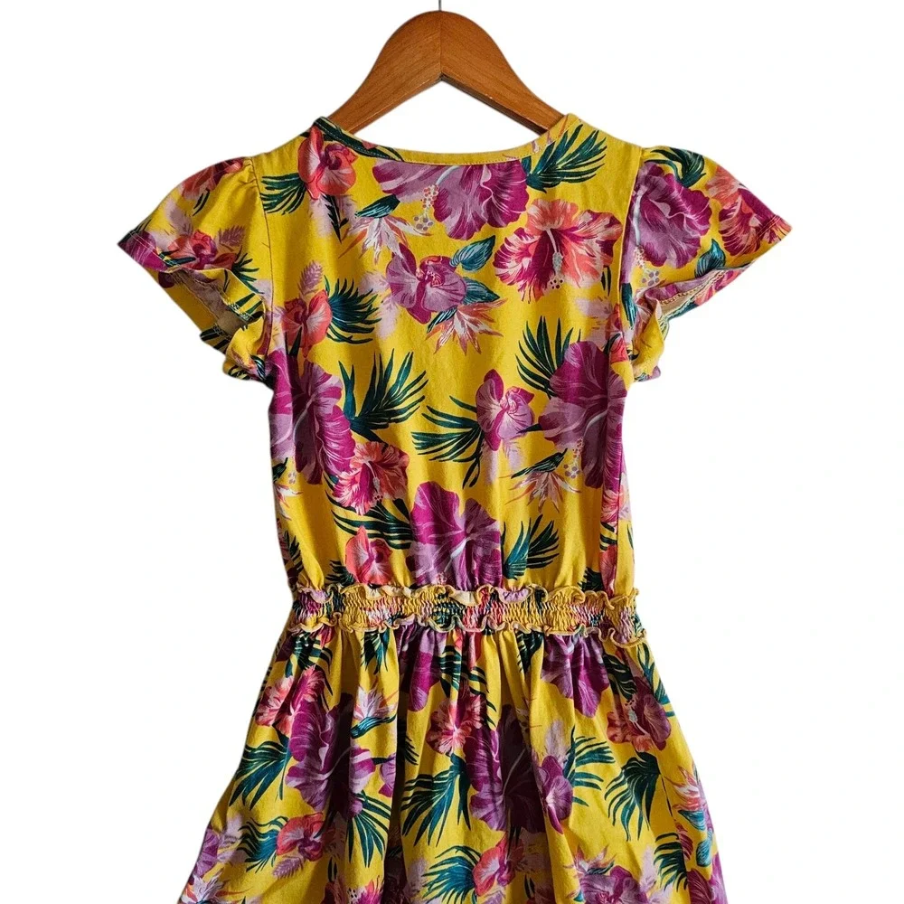 LC Waikiki Floral Dress Smocked Waist Girls Yellow Purple Casual 9 10 Years‎